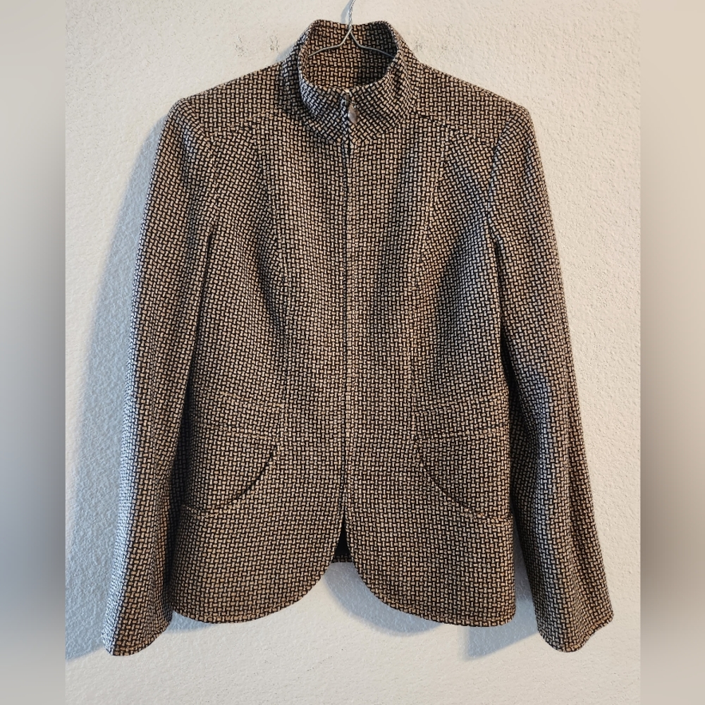Carlisle Silk Brown and White Textured Zip-Front Blazer